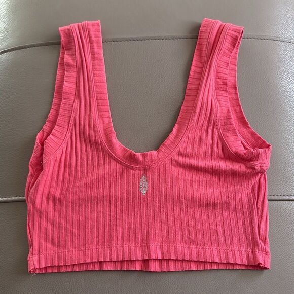 Free People Blissed Out Ribbed Pink Scoop Neck Cropped Tank Top Size XS - Picture 9 of 11